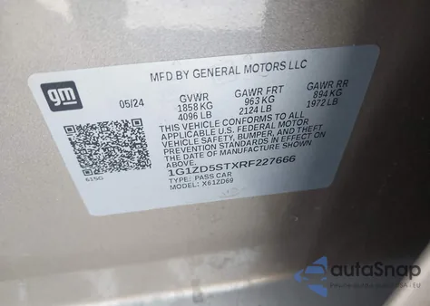 2024 Chevrolet Malibu Fwd 1Lt z USA, uszkodzony, nr VIN 1G1ZD5STXRF227666